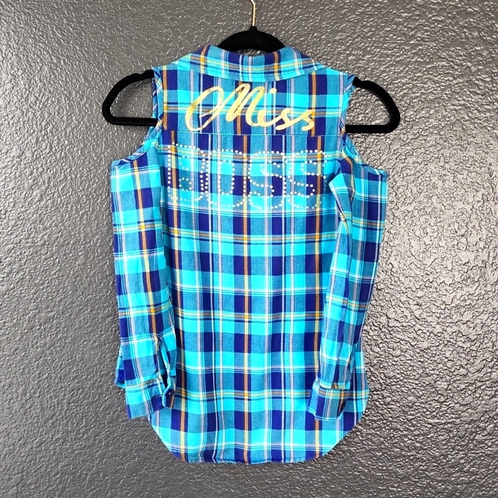 Girls  open shoulder button down top
